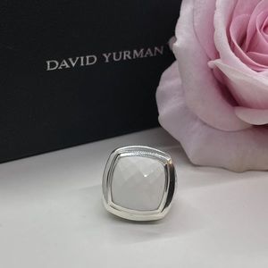 Rare David Yurman Sterling Silver 17mm Albion Ring with White Agate, size 7